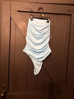 Light Blue Ruched One-Piece Swimsuit